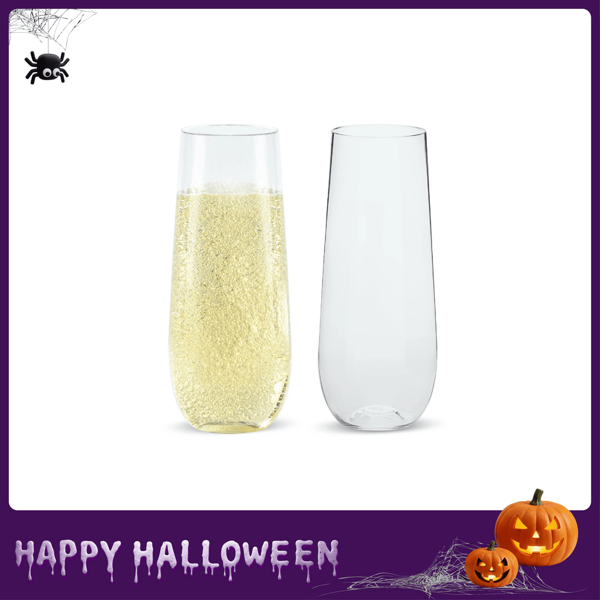 9oz Bulk Case Stemless Champagne Flutes | Plastic Toasting Glasses for Champagne, Sparkling Wine | BPA - Free | Restaurant Supply - EWT