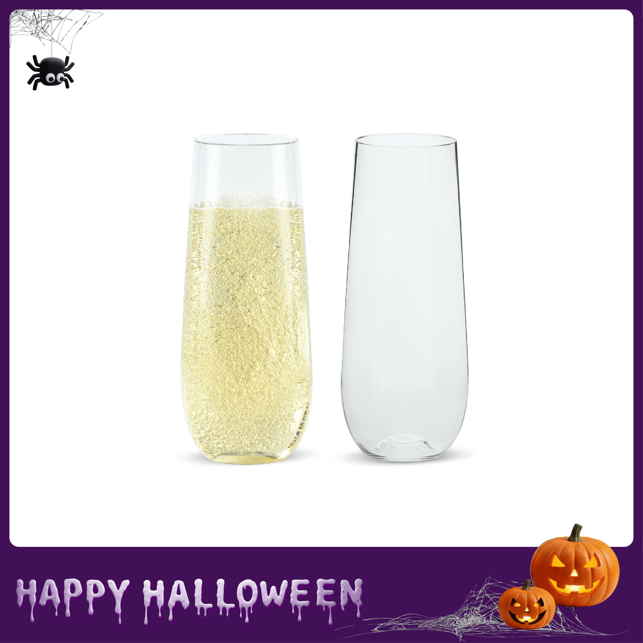 9oz Bulk Case Stemless Champagne Flutes | Plastic Toasting Glasses for Champagne, Sparkling Wine | BPA - Free | Restaurant Supply - EWT