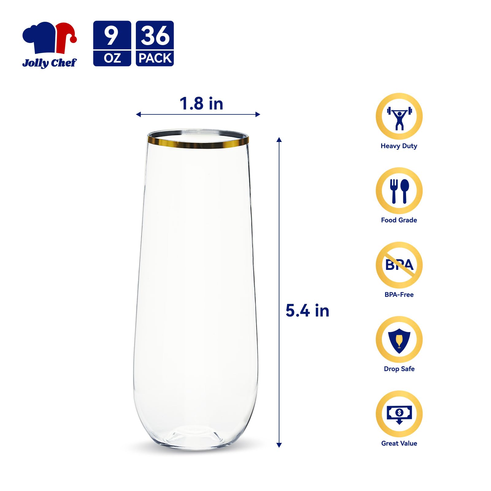 9oz Bulk Champagne Flutes | Plastic Stemless Cups for Mimosas, Sparkling Wine | Shatterproof Recyclable | Restaurant Supply - EWT