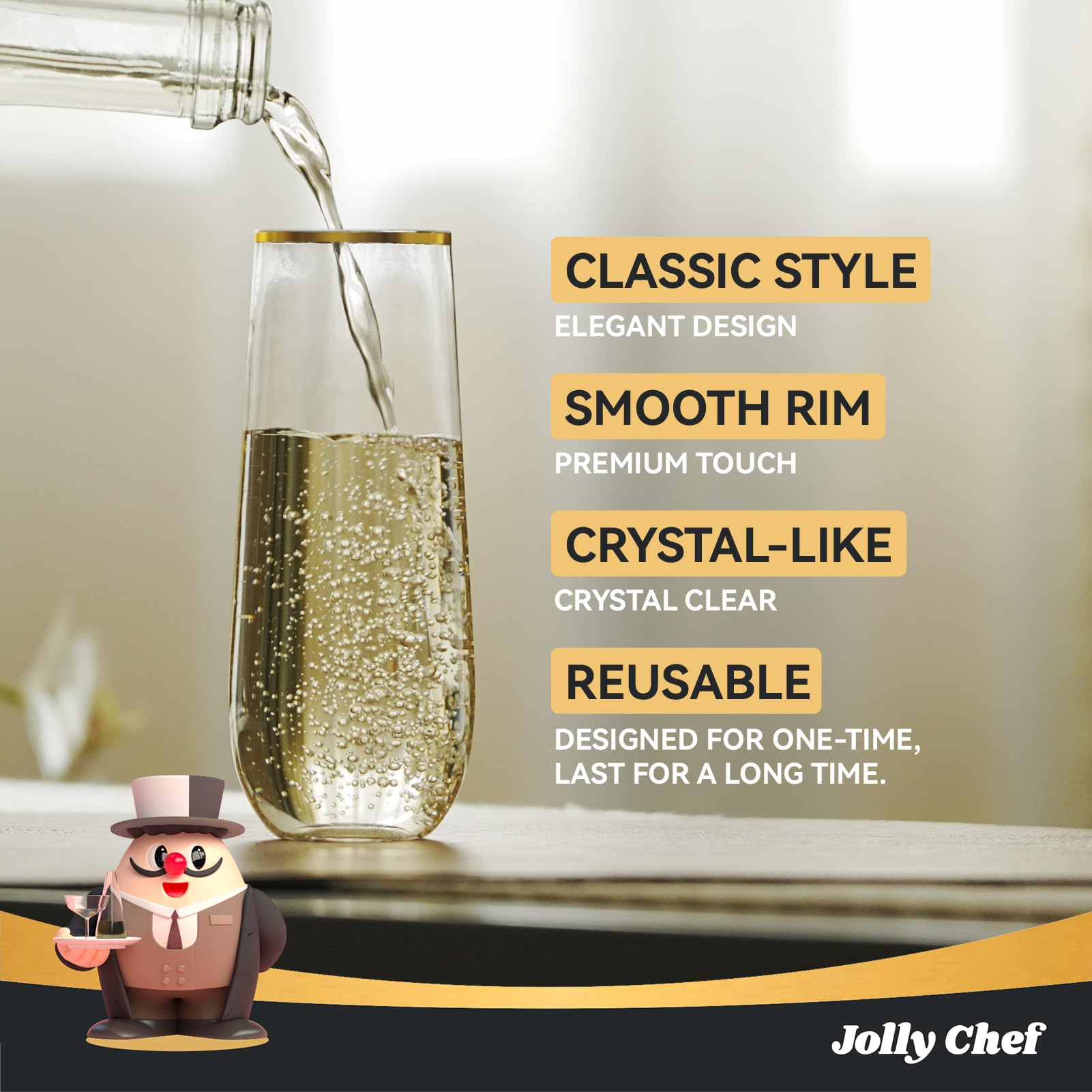 9oz Bulk Champagne Flutes | Plastic Stemless Cups for Mimosas, Sparkling Wine | Shatterproof Recyclable | Restaurant Supply - EWT