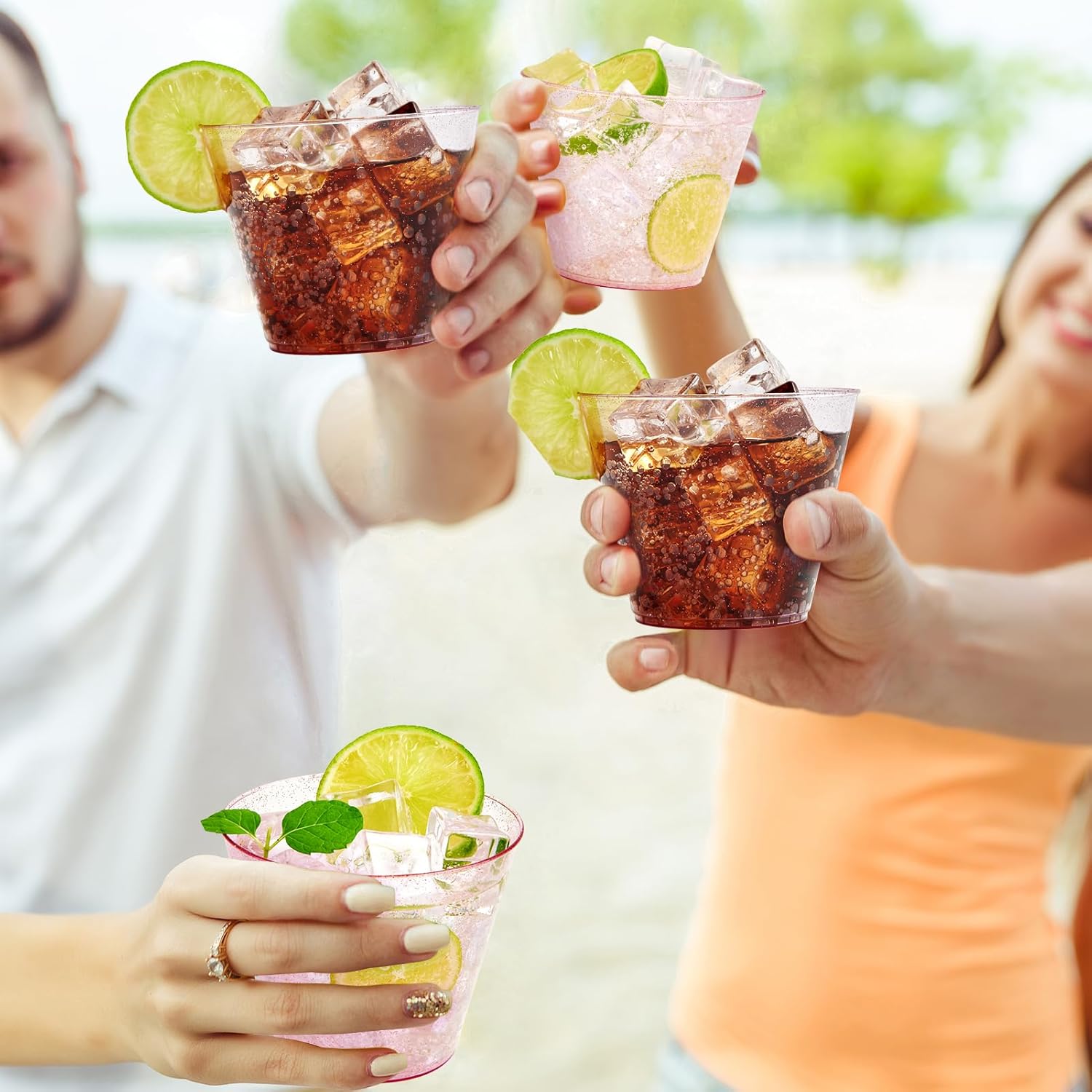 9oz Bulk Glitter Cups | Plastic Tumblers for Milkshakes, Iced Coffee, Bubble Boba Tea | Restaurant Supply - EWT