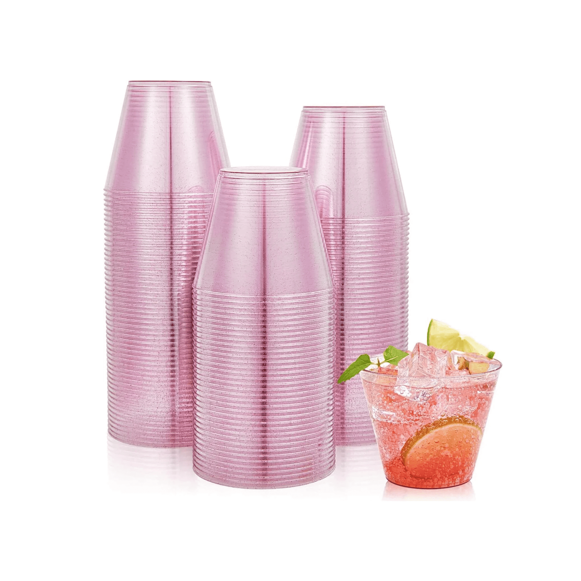 9oz Bulk Glitter Cups | Plastic Tumblers for Milkshakes, Iced Coffee, Bubble Boba Tea | Restaurant Supply - EWT