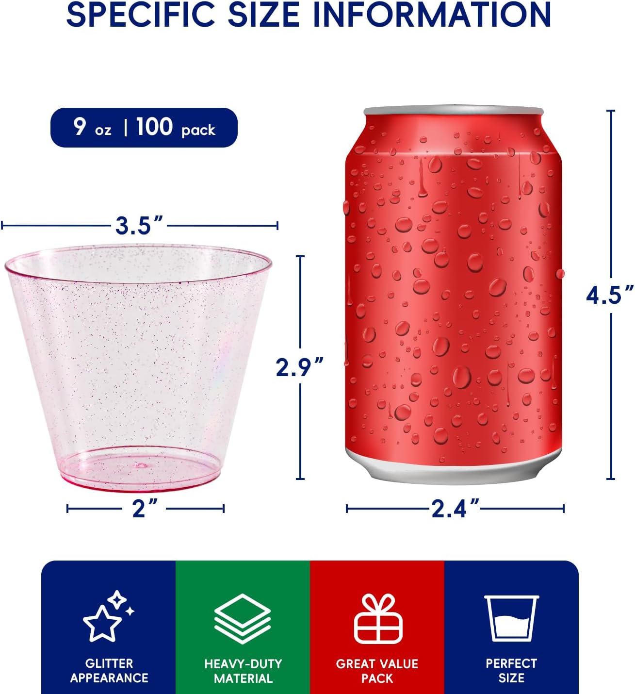 9oz Bulk Glitter Cups | Plastic Tumblers for Milkshakes, Iced Coffee, Bubble Boba Tea | Restaurant Supply - EWT