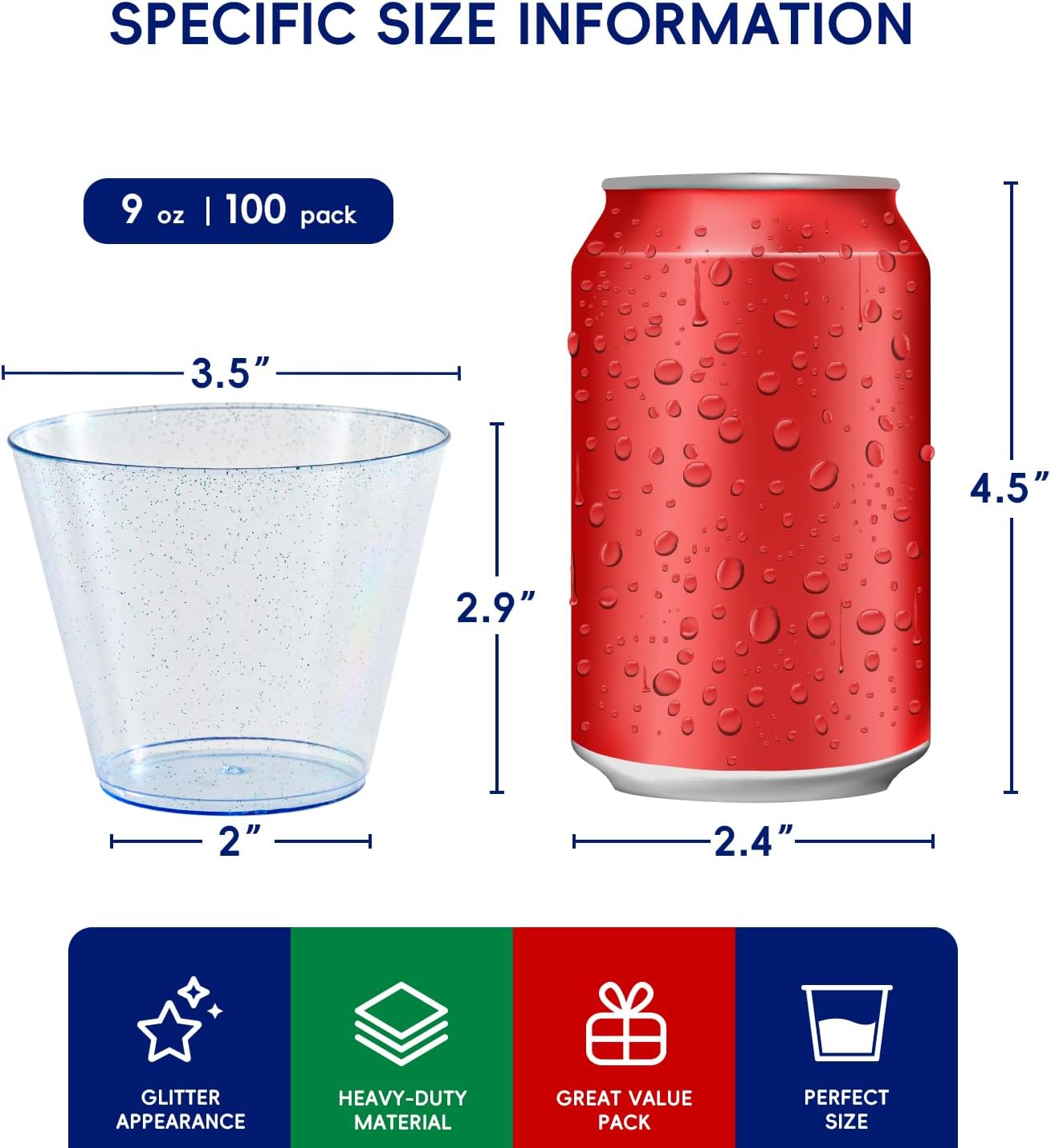 9oz Bulk Glitter Cups | Tumblers for Milkshakes, Iced Coffee, Frozen Cocktails, Beer, Ice Cream, Boba Tea | Heavy - Duty Plastic | Restaurant Supply - EWT