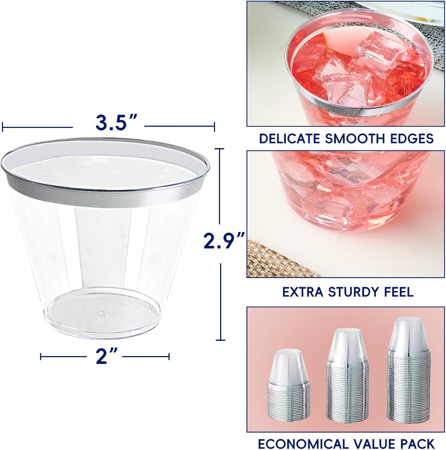 9oz Bulk Plastic Dessert Cups | Clear Plastic Tumblers for Ice Cream, Milkshakes, Smoothies, Bubble Boba Tea | Restaurant Supply - EWT