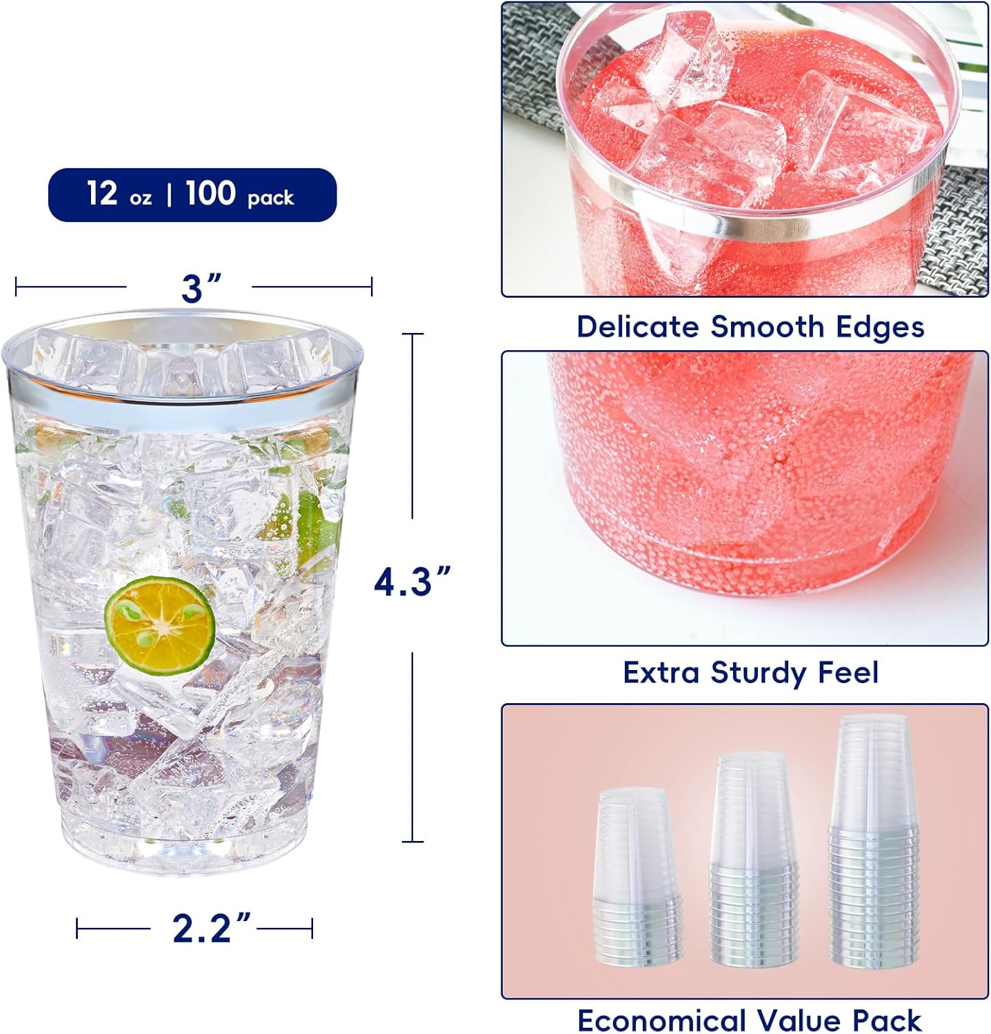 9oz Bulk Plastic Dessert Cups | Clear Plastic Tumblers for Ice Cream, Milkshakes, Smoothies, Bubble Boba Tea | Restaurant Supply - EWT