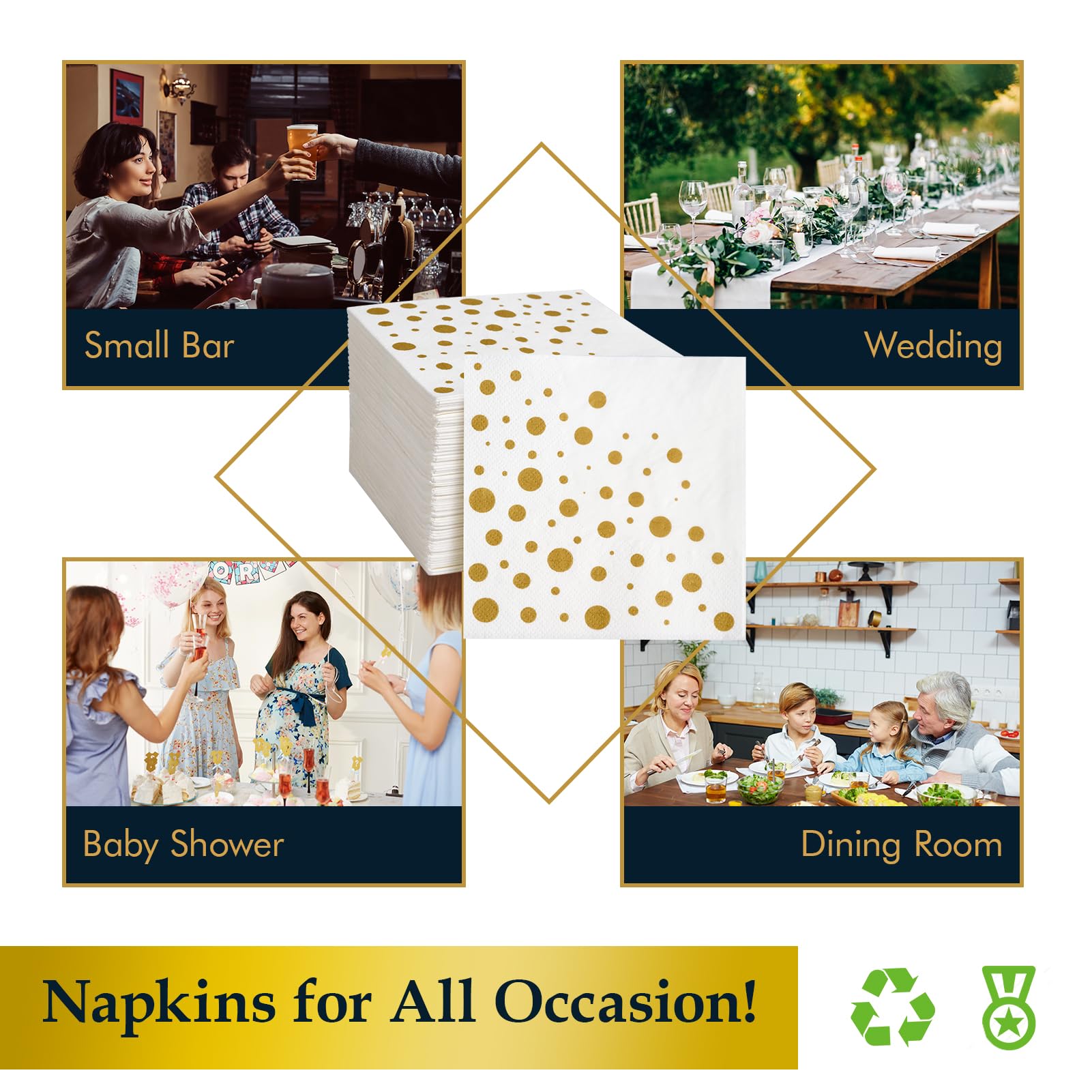 Bulk Cocktail Napkins | Paper Beverage Napkins for Cocktails, Appetizers, Desserts | 100% Virgin Wood Pulp 3 - Ply | Restaurant Supply - EWT