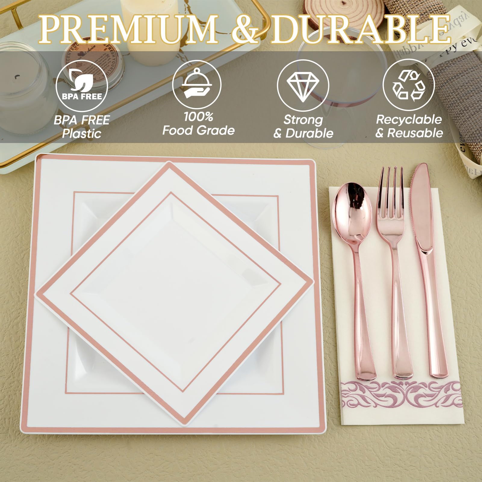 Bulk Dinnerware Sets | Plastic Plates for Salads, Desserts, Beverages | BPA Free | Restaurant Supply Case - EWT