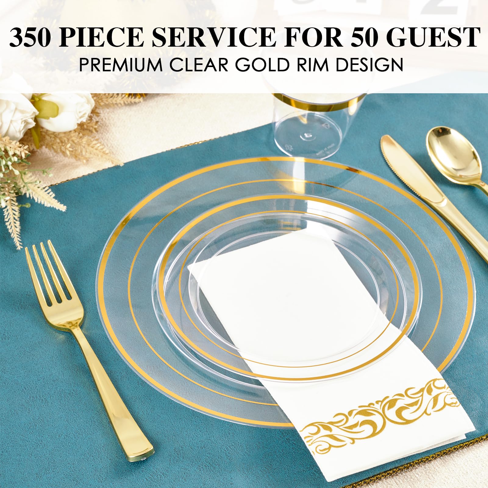 Bulk Gold Dinnerware Set | Plastic Plates for Salads, Desserts, Beverages | BPA Free | Restaurant Supply - EWT