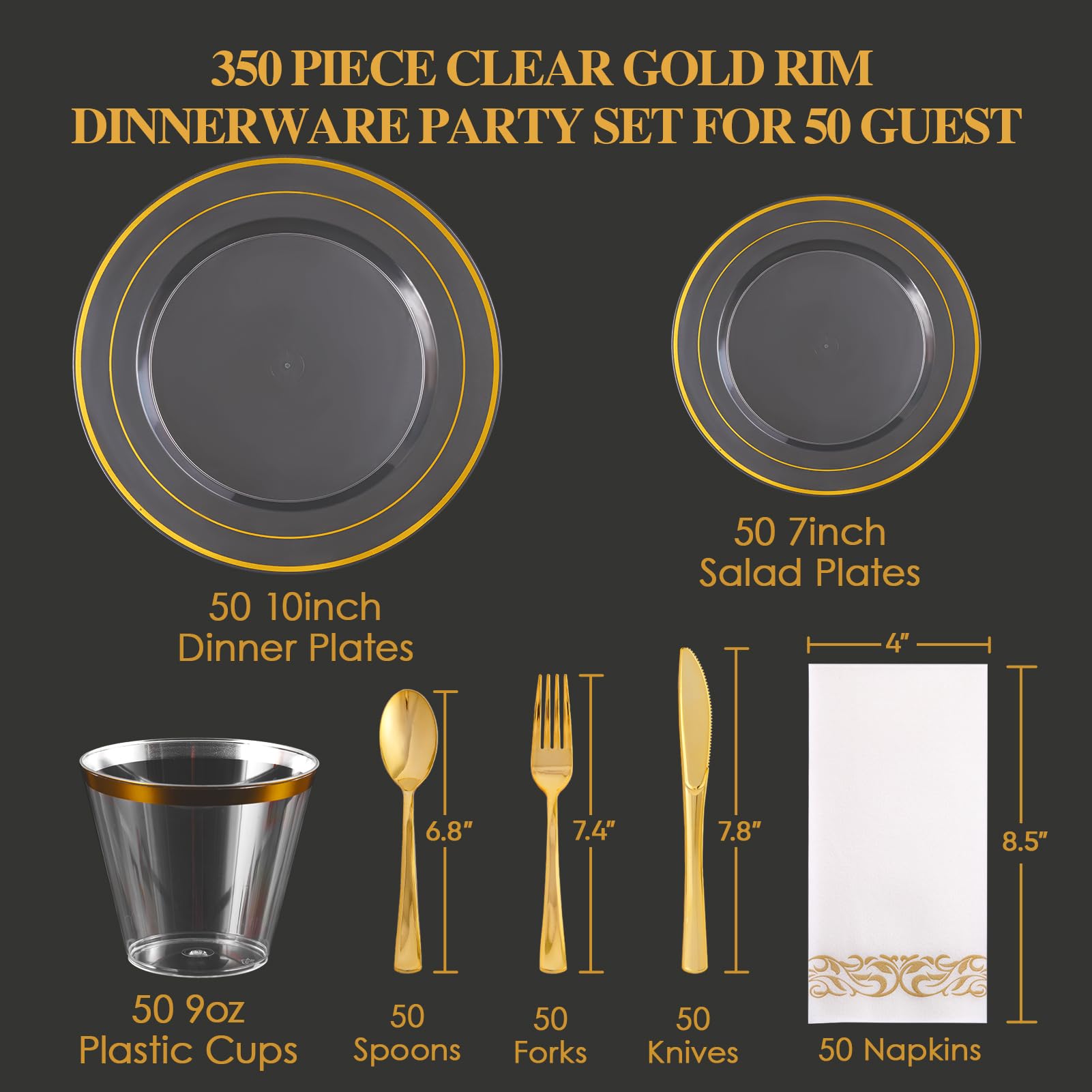 Bulk Gold Dinnerware Set | Plastic Plates for Salads, Desserts, Beverages | BPA Free | Restaurant Supply - EWT