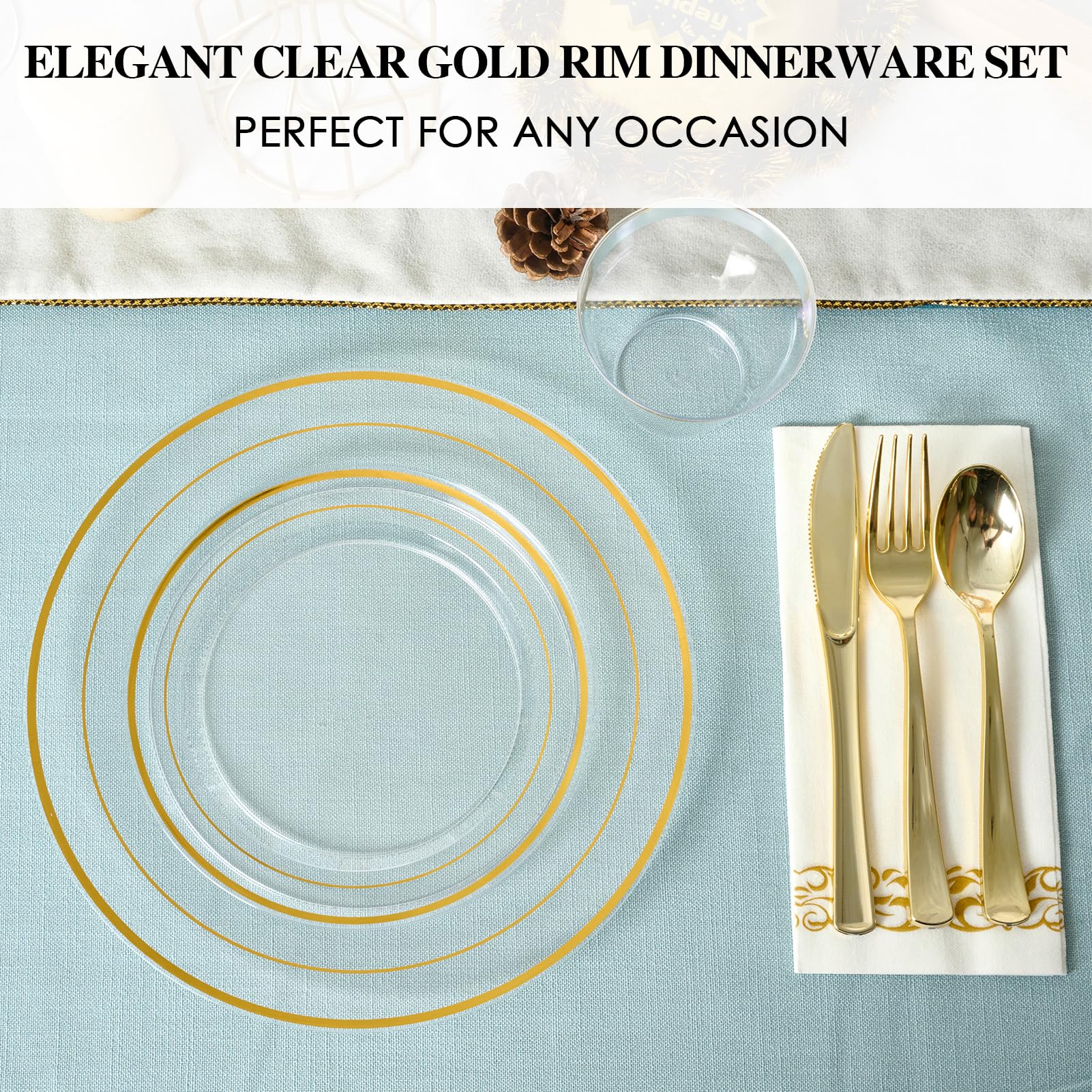 Bulk Gold Dinnerware Set | Plastic Plates for Salads, Desserts, Beverages | BPA Free | Restaurant Supply - EWT