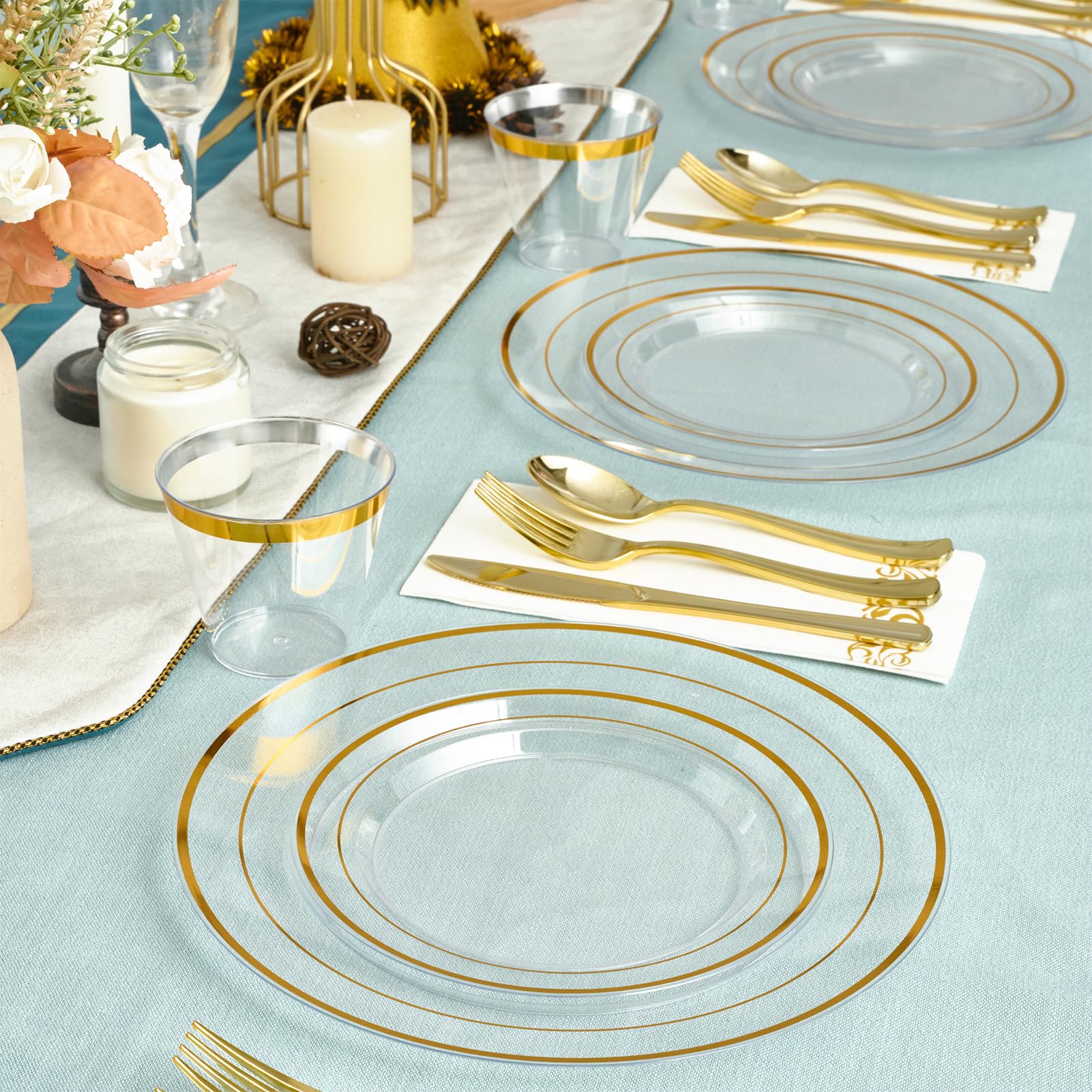 Bulk Gold Dinnerware Set | Plastic Plates for Salads, Desserts, Beverages | BPA Free | Restaurant Supply - EWT