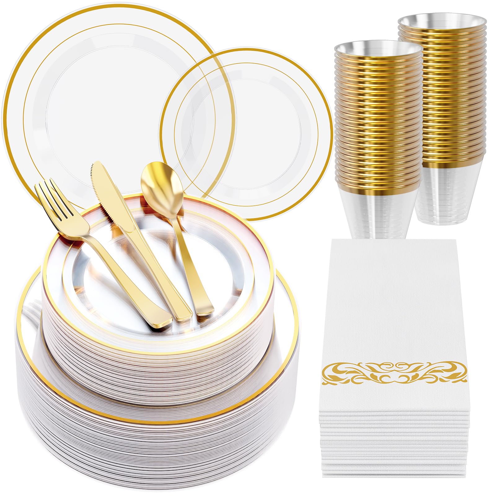 Bulk Gold Dinnerware Set | Plastic Plates for Salads, Desserts, Beverages | BPA Free | Restaurant Supply - EWT
