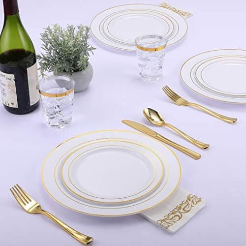 Bulk Plastic Plate Set | Disposable Dinnerware Set for Burgers, Salads | BPA - Free | Restaurant Supply Case - EWT