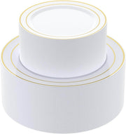 Bulk Plastic Plate Set | Disposable Dinnerware Set for Burgers, Salads | BPA - Free | Restaurant Supply Case - EWT