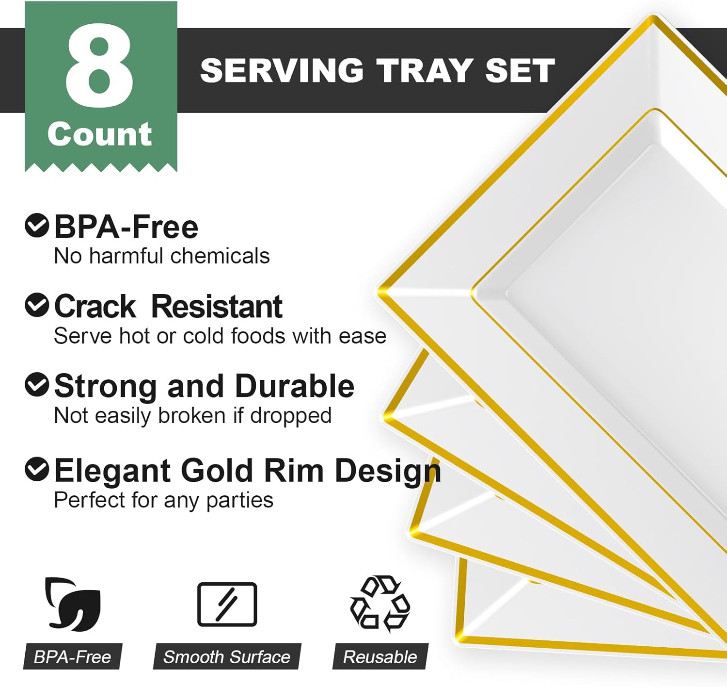 Bulk Plastic Serving Trays | Serving Platters for Appetizers, Desserts, Fruits, Salads | BPA - Free | Restaurant Supply - EWT