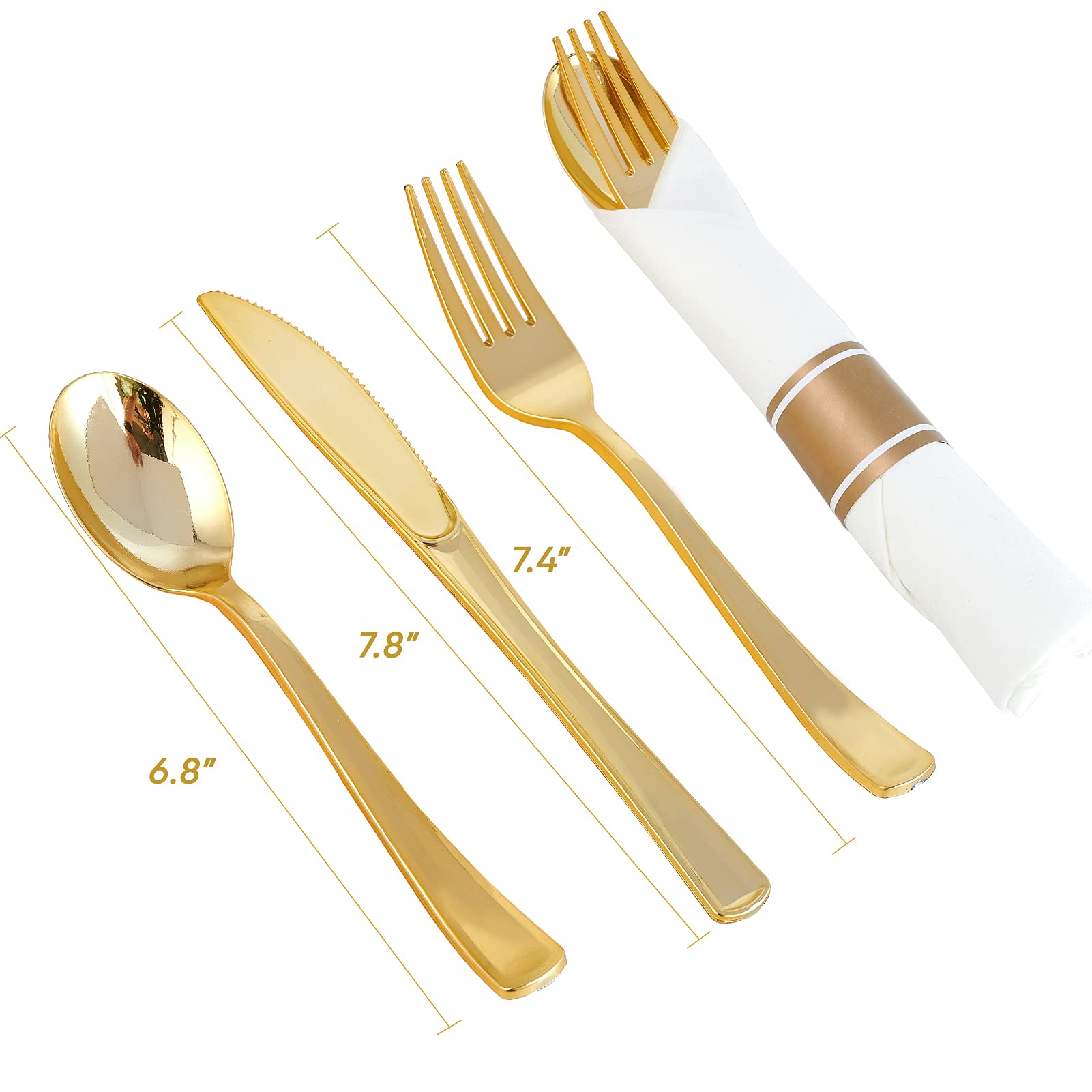 Bulk Pre - Rolled Plastic Silverware | Gold Plastic Cutlery for Steaks, Sandwiches | Food - Grade Plastic | Restaurant Supply - EWT