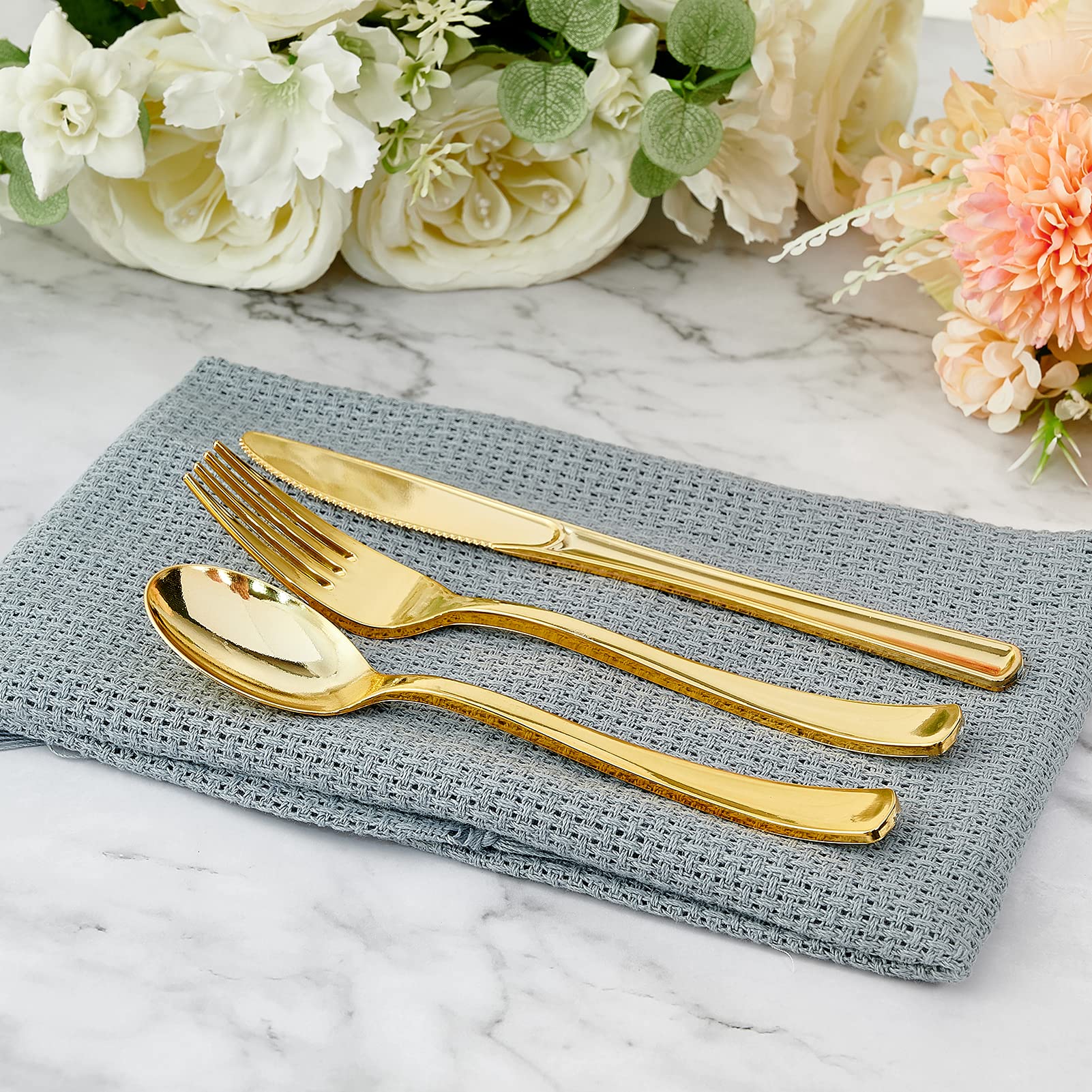 Bulk Pre - Rolled Plastic Silverware | Gold Plastic Cutlery for Steaks, Sandwiches | Food - Grade Plastic | Restaurant Supply - EWT
