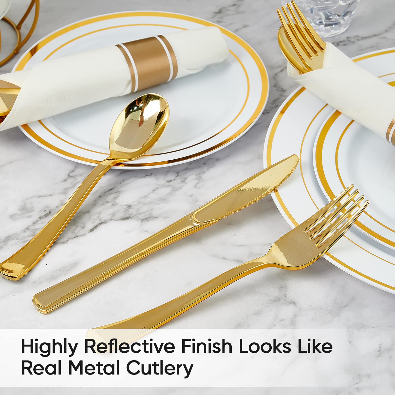Bulk Pre - Rolled Plastic Silverware | Gold Plastic Cutlery for Steaks, Sandwiches | Food - Grade Plastic | Restaurant Supply - EWT