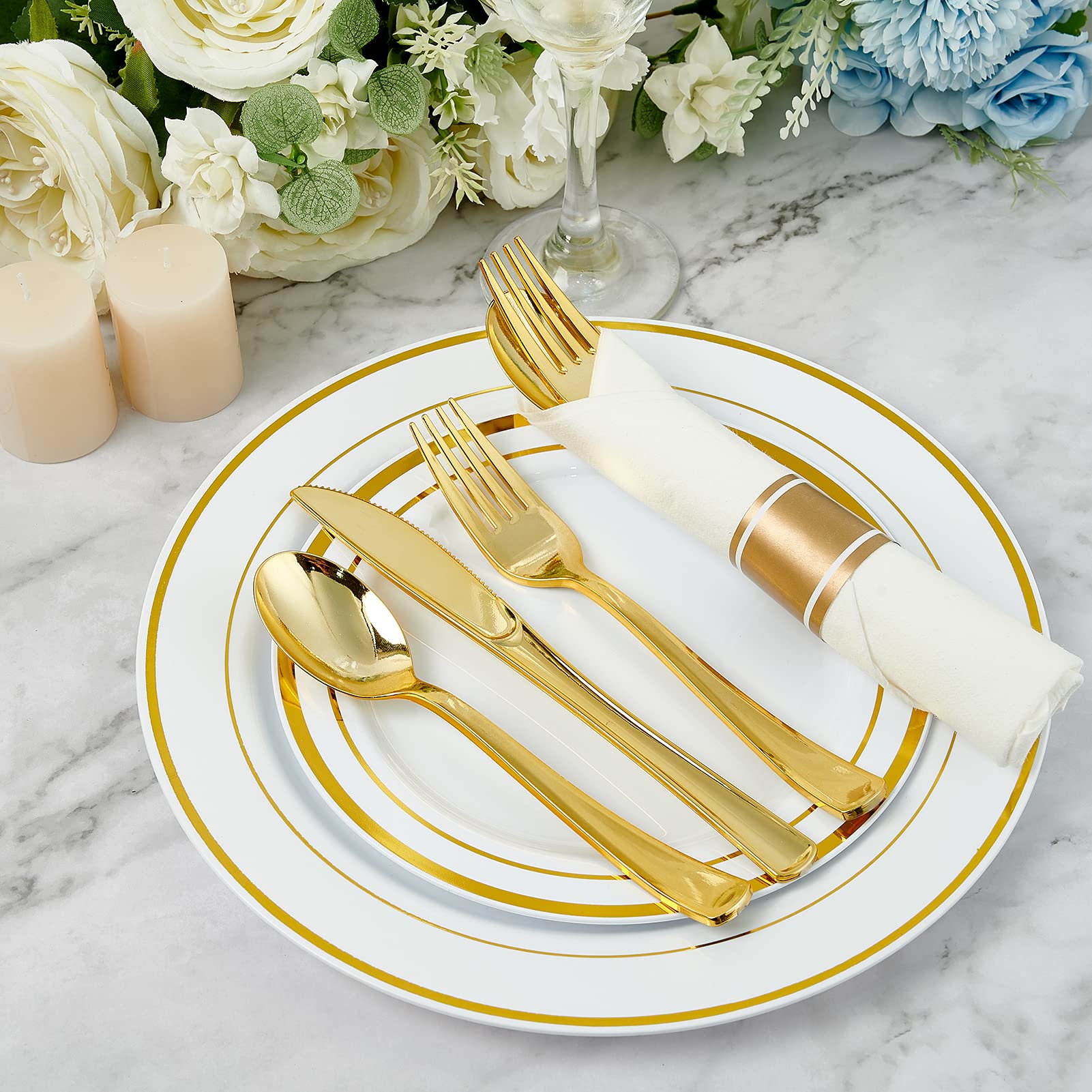 Bulk Pre - Rolled Plastic Silverware | Gold Plastic Cutlery for Steaks, Sandwiches | Food - Grade Plastic | Restaurant Supply - EWT