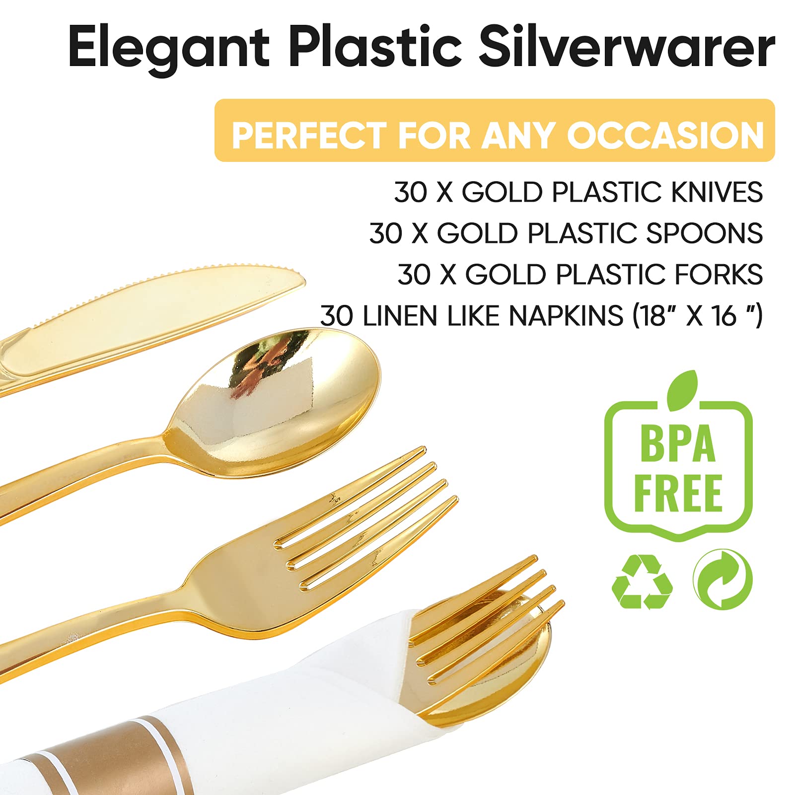 Bulk Pre - Rolled Plastic Silverware | Gold Plastic Cutlery for Steaks, Sandwiches | Food - Grade Plastic | Restaurant Supply - EWT