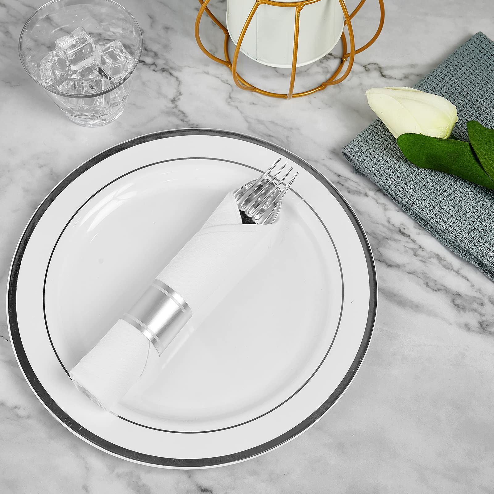 Bulk Pre Rolled Plastic Silverware | Pre - Rolled Cutlery Set for Burgers, Grilled Chicken | Food - Grade | Restaurant Supply - EWT