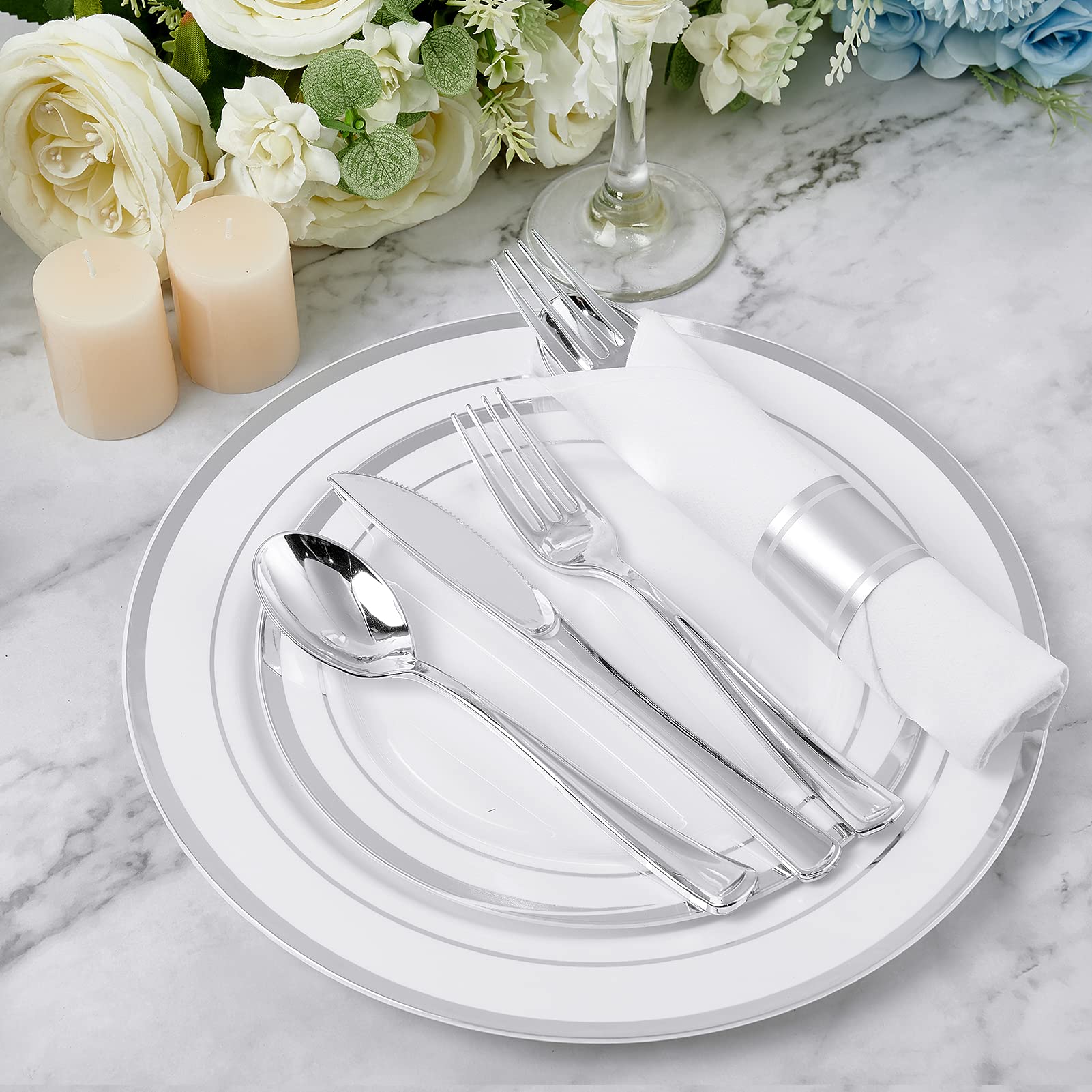 Bulk Pre Rolled Plastic Silverware | Pre - Rolled Cutlery Set for Burgers, Grilled Chicken | Food - Grade | Restaurant Supply - EWT