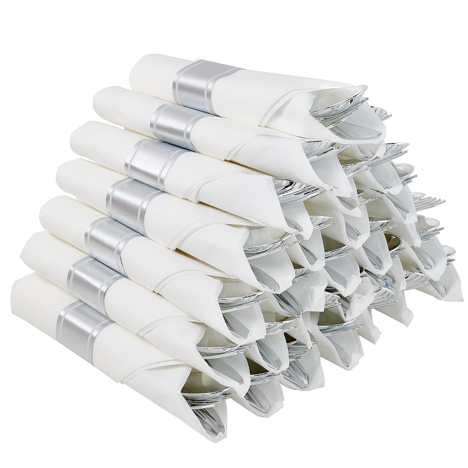 Bulk Pre Rolled Plastic Silverware | Pre - Rolled Cutlery Set for Burgers, Grilled Chicken | Food - Grade | Restaurant Supply - EWT